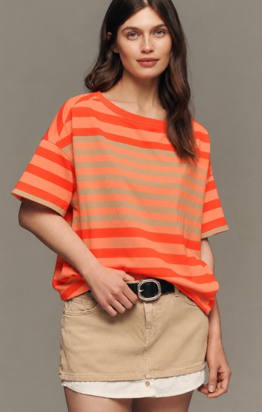 MAEVE Fisherman Striped Tee Shirt in Red Stripe Size Medium